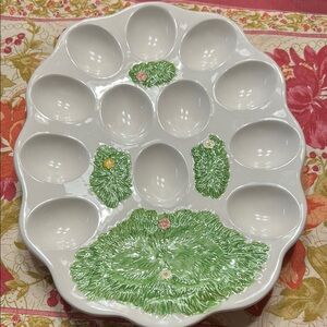 Lefton White and Green Deviled Egg Plate